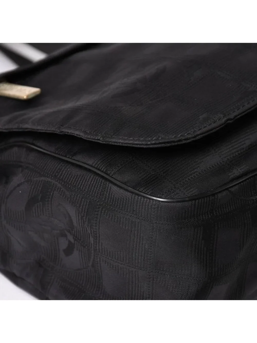 Chanel New Travel Line Messenger Bag Nylon Jacquard Leather Gold